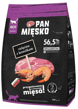 Pan Mięsko Karma sucha dla kota - cielęcina i krewetki chrupki S 400g