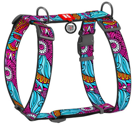 Collar WauDog Nylon Szelki nylonowe anatomiczne w kształcie litery H, z QR-paszportem, plastikowy fastex, wzór LATO, rozmiar XL 35mm