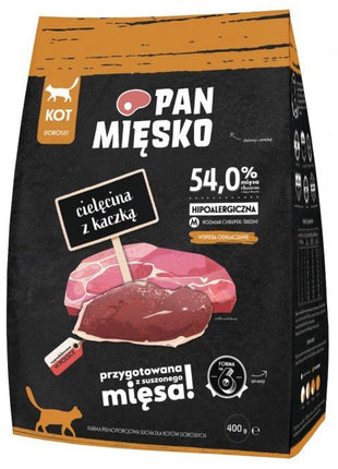 Pan Mięsko Karma sucha dla kota - cielęcina i kaczka chrupki M 400g