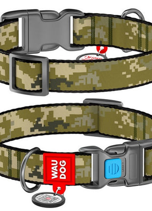 Collar WauDog Nylon Obroża nylonowa z QR-paszportem, plastikowy fastex, wzór MILITARY, S 15mm/25-35cm