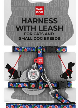 Collar WauDog Nylon Szelki ze smyczą nylonowe anatomiczne w kształcie litery H, z QR-paszportem, plastikowy fastex, wzór FIGA, rozmiar XS