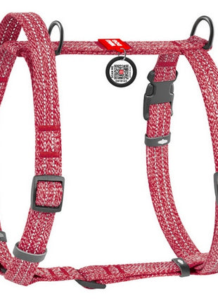 Collar WauDog Re-Cotton Szelki z rączką z regenerowanej bawełny anatomiczne w kształcie litery H, odblaskowe z QR-paszportem, plastikowy fastex, S czerwone
