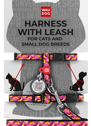 Collar WauDog Nylon Szelki ze smyczą nylonowe anatomiczne w kształcie litery H, z QR-paszportem, plastikowy fastex, wzór BANANY NA RÓŻU, rozmiar XS