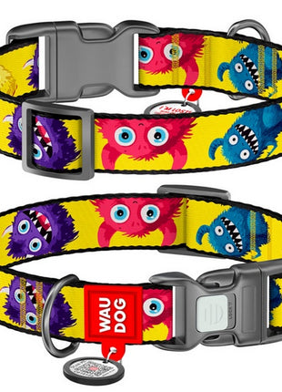 Collar WauDog Nylon Obroża nylonowa z QR-paszportem, plastikowy fastex, wzór FUTRZANE POTWORY, L 25mm/33-49cm