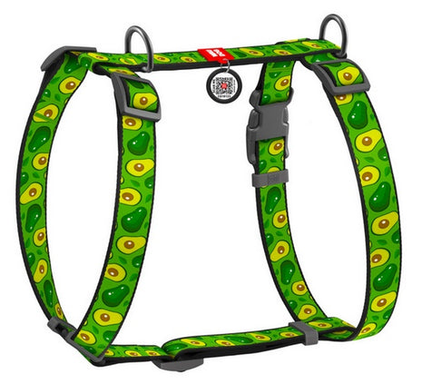 Collar WauDog Nylon Szelki nylonowe anatomiczne w kształcie litery H, z QR-paszportem, plastikowy fastex, wzór AWOKADO, rozmiar S 15mm