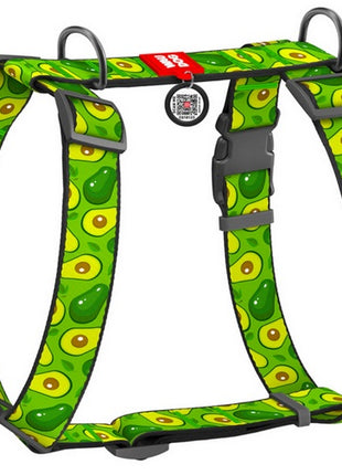 Collar WauDog Nylon Szelki nylonowe anatomiczne w kształcie litery H, z QR-paszportem, plastikowy fastex, wzór AWOKADO, rozmiar XL 35mm