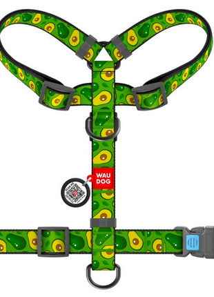 Collar WauDog Nylon Szelki nylonowe anatomiczne w kształcie litery H, z QR-paszportem, plastikowy fastex, wzór AWOKADO, rozmiar M 20mm