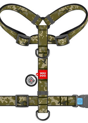 Collar WauDog Nylon Szelki nylonowe anatomiczne w kształcie litery H, z QR-paszportem, plastikowy fastex, wzór MILITARY, rozmiar S 15mm