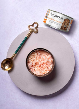 Amanova Cat Chicken & Cheese - kurczak i ser w bulionie puszka 70g [02]