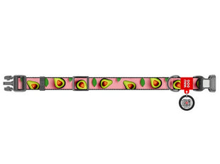 Collar WauDog Nylon Obroża nylonowa z QR-paszportem, plastikowy fastex, wzór AWOKADO NA RÓŻU, S 15mm/25-35cm