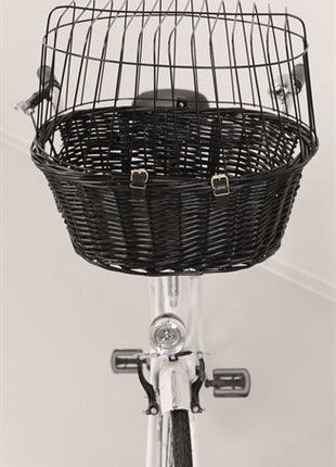 Trixie Wilgen Fietsmand Voorop Zwart Met Kussen En Kap