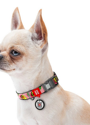 Collar WauDog Nylon Obroża nylonowa z QR-paszportem, plastikowy fastex, wzór AWOKADO NA RÓŻU, S 15mm/25-35cm