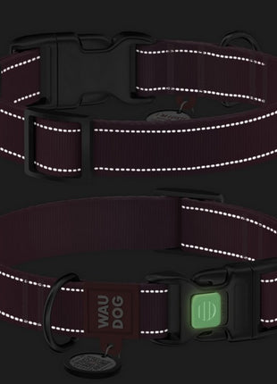 Collar WauDog Nylon Mono Obroża nylonowa odblaskowa z QR-paszportem, plastikowy fastex, S 15mm/25-35cm różowa
