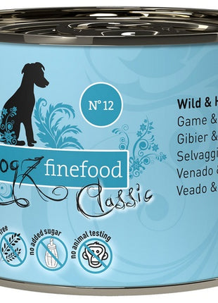 Dogz Finefood Classic N.12 Dziczyzna i śledź puszka 200g