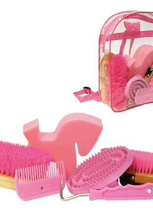 Poetsset van 7 items in Rugtas roze
