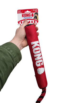 Kong Signature Stick Met Touw Rood / Zwart - Met handvat, pieper, ratel en ritsel voor extra plezier
